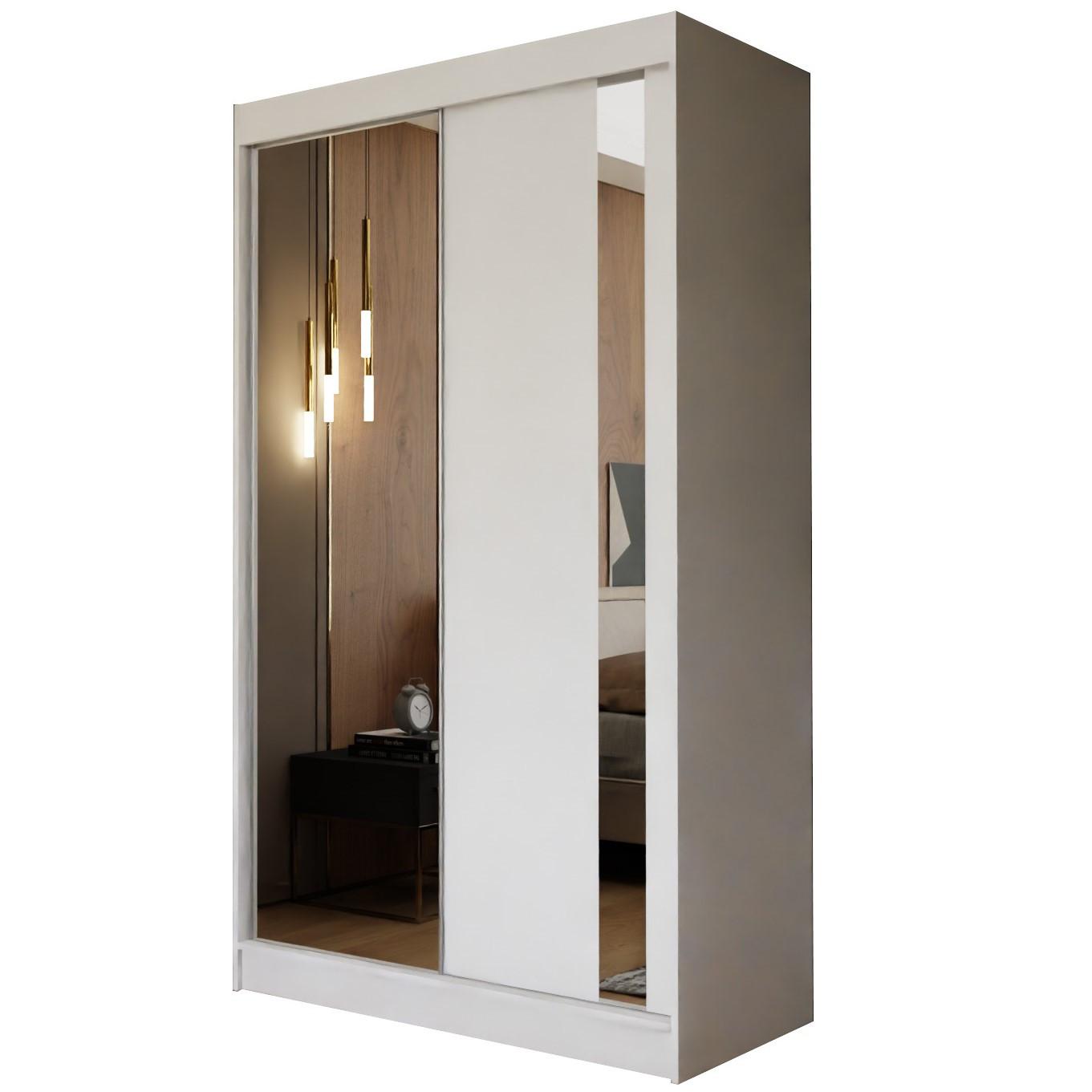 SCHWEBETÜRENSCHRANK GRAZIA 120/216/61 cm 2-türig mit Spiegel Weiß - Weiß, Holzwerkstoff (120/216/61cm) - MASSENO