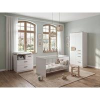 BABYZIMMER-SET 3-tlg.: Babybett & Wickelkommode & Kleiderschrank 2-türig B91/H199/T58 cm, Weiß mit Eiche & Hirnholz Dekor / 22812 - Eichefarben/Weiß, Holzwerkstoff (91/199/58cm) - luma-home