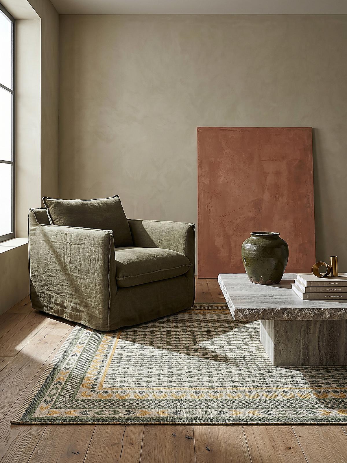 JUTETEPPICH CAM, im Boho-Stil, Grün-Gelb, 200 x 290 cm - Grün, Textil (290/200cm) - KADIMA DESIGN
