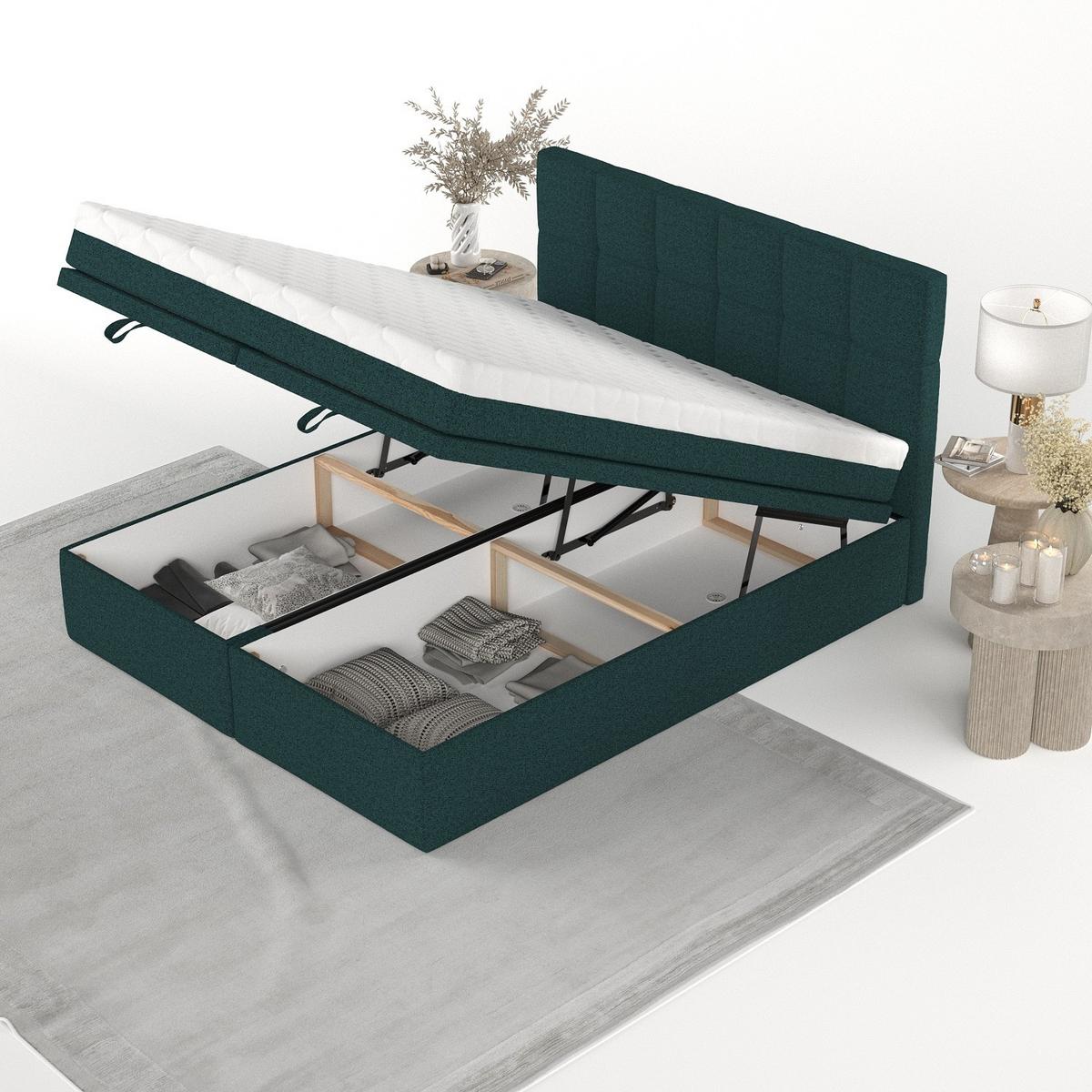 BOXBETT Elano 160/200 cm Grün im Riva Stoff - Schwarz/Grün, Holz/Holzwerkstoff (160/200cm) - AltaBeds