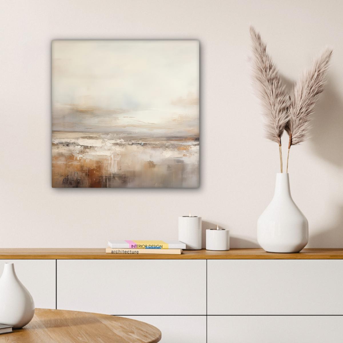 LEINWANDBILD Kunst - Industriell - Grau - Braun - Abstrakt Wandbild Wohnzimmer 50x50 cm - Sandfarben, Textil (50/50cm) - MuchoWow