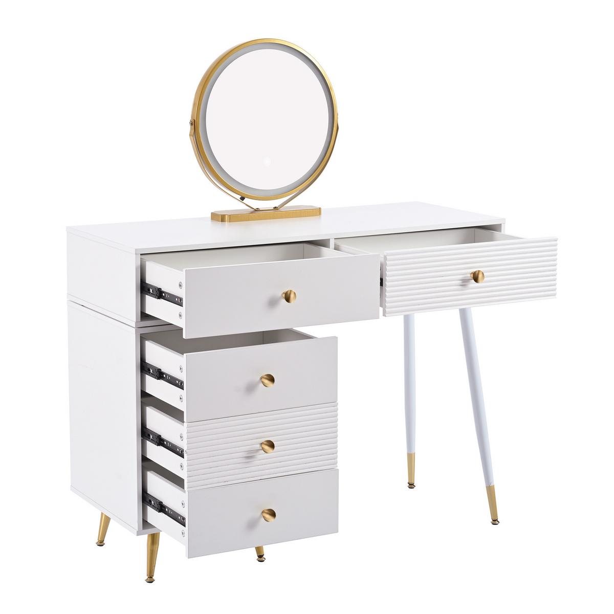 SCHMINKTISCH in Weiß mit LED-Touch-Spiegel & flexiblem Seitenschrank - Weiß, Holzwerkstoff (100/78/40cm) - Urban Meuble