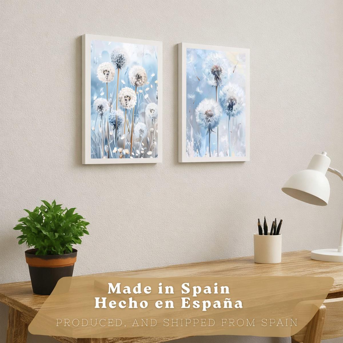 POSTER 2er Kunstdruck-Set Wandbilder Blumen Blau modern Wohnzimmer Deko, Schlafzimmer, Küche, Badezimmer Weißer Rahmen A4 - Weiß, Papier (29.7/1/21cm) - Nacnic
