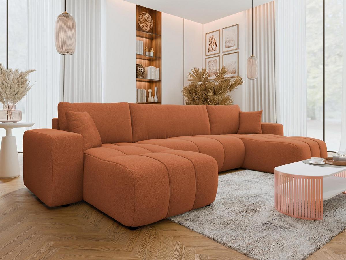 WOHNLANDSCHAFT Furyn U - Schwarz/Orange, Holz/Kunststoff (312/82/145cm) - MIRJAN24