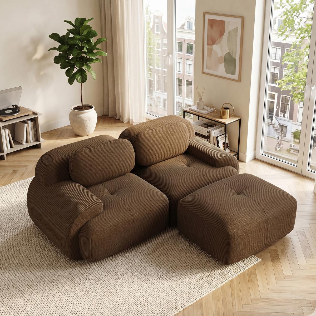 ECKSOFA Modulares Boneless Cord Sofa 2-Sitzer - Braun, Textil (208/178cm) - Urban Meuble