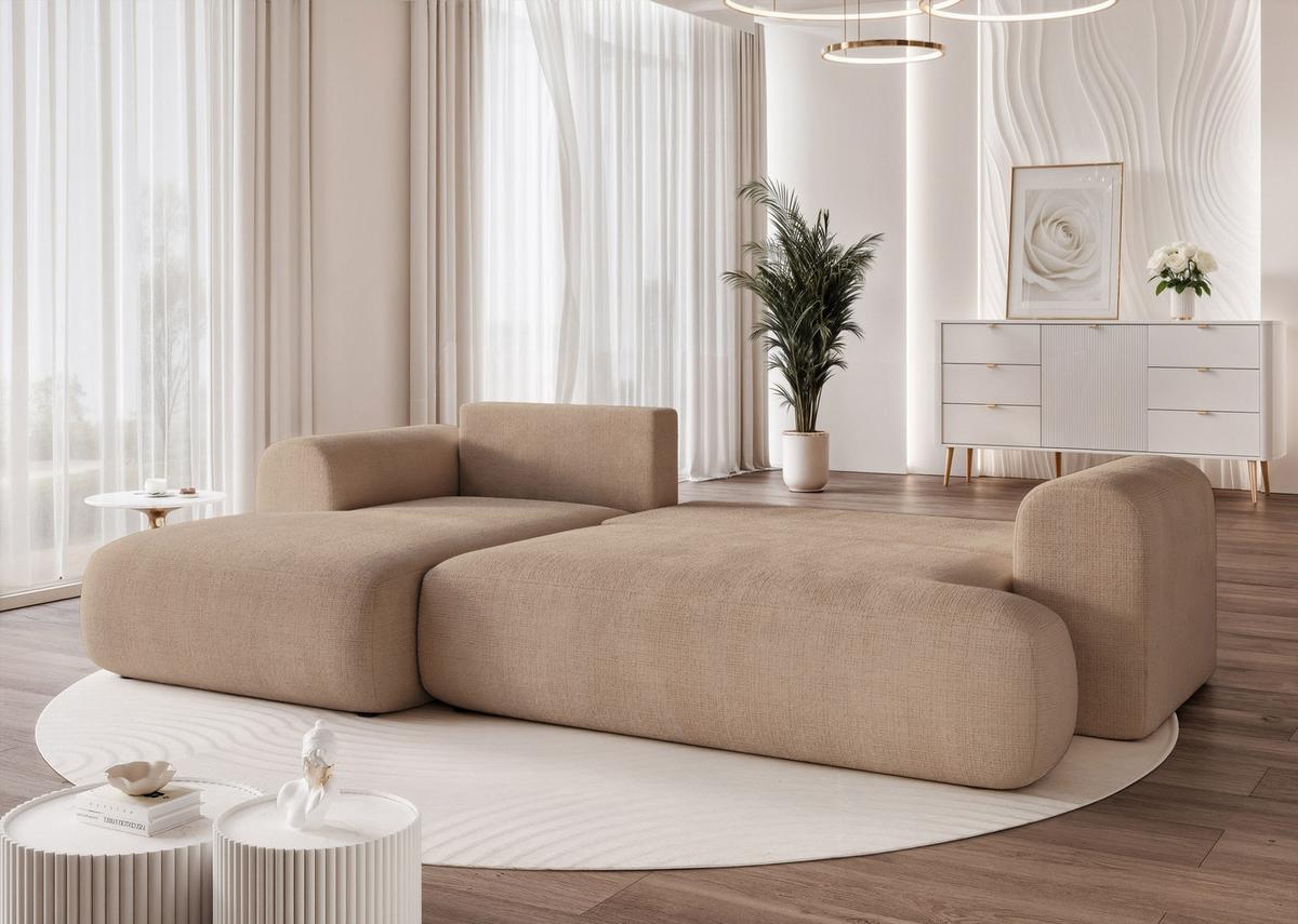 ECKSOFA BLOOM Links mit Schlaffunktion und Bettkasten Beige - Beige, Kunststoff/Textil (263/150cm) - Idohome