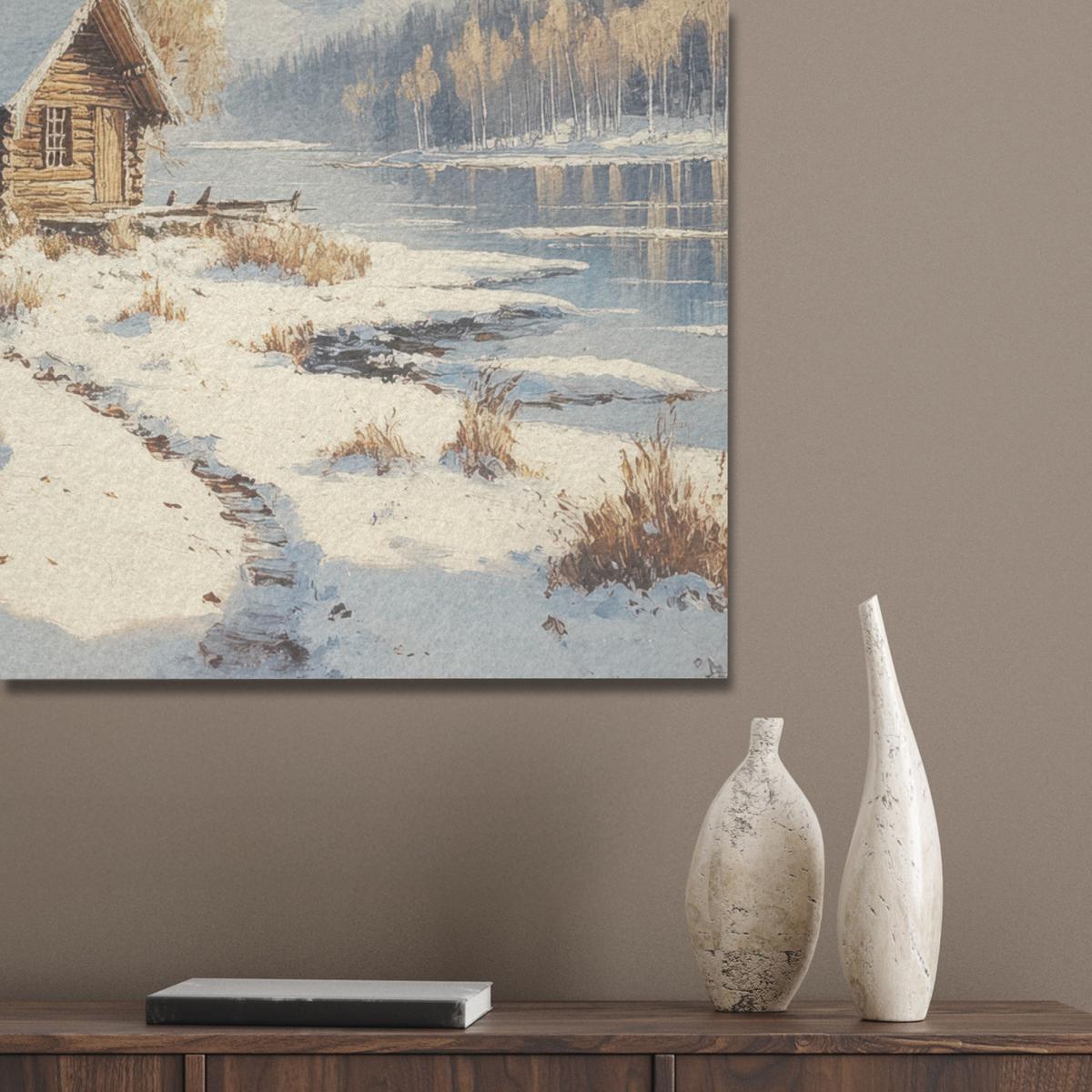 AKUSTIKBILD Winter - Schnee - Zuhause - Natur Wandbilder 60x80 cm - Hellbraun, Kunststoff (60/80/0.9cm) - MuchoWow