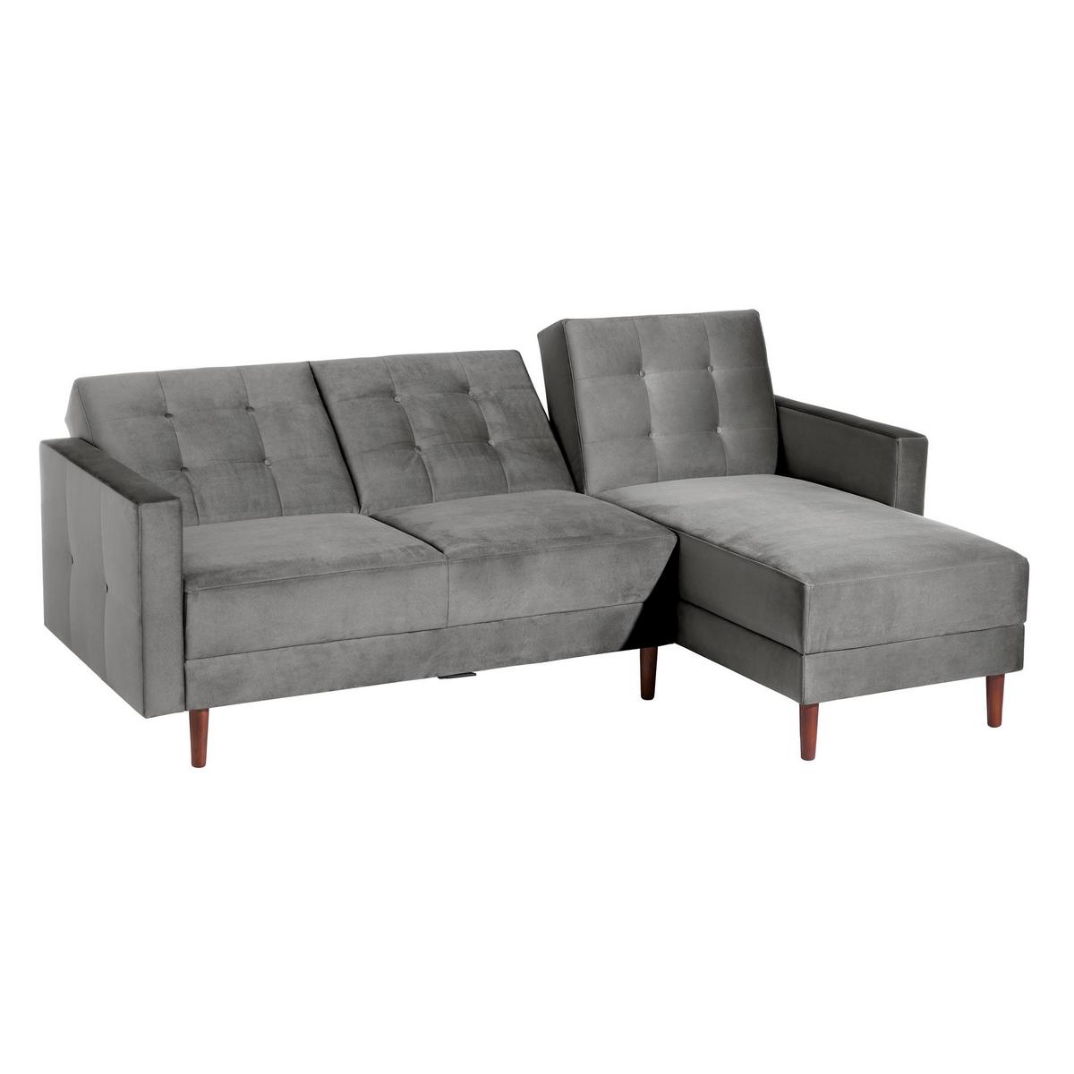 FUNKTIONSSOFA mit Hocker Katunia Samtvelours grau - Grau, Kunststoff (222/92/144cm) - 58aufmkessel