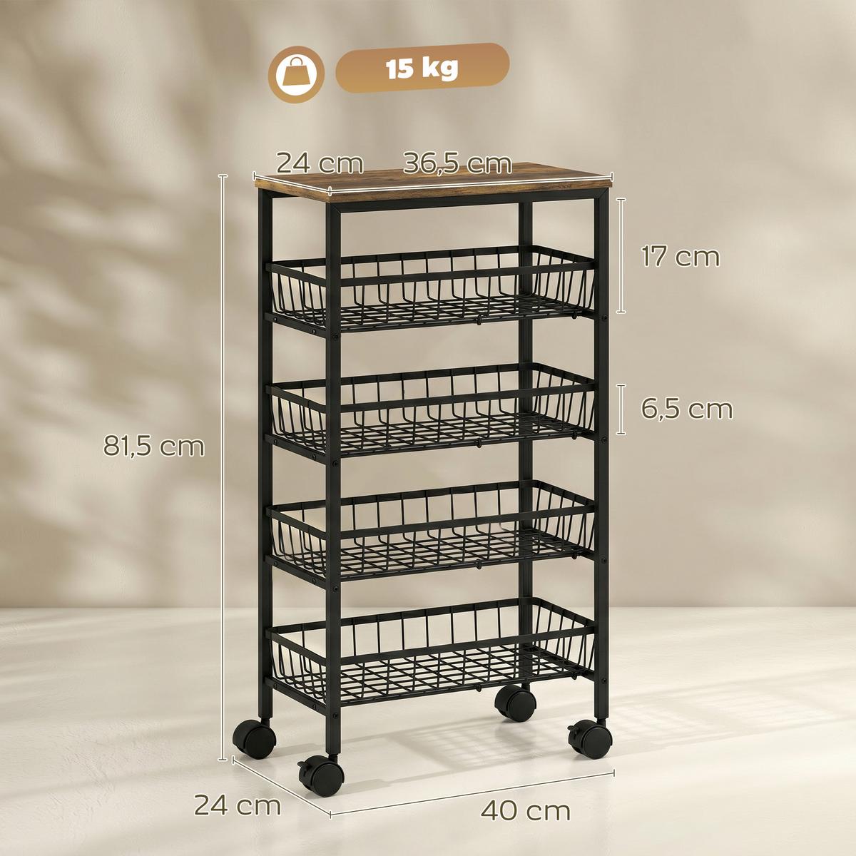 AUFBEWAHRUNGSWAGEN Spanplatte Rustikal-Braun - Braun, Holzwerkstoff (24/81.5/40cm) - HOMCOM