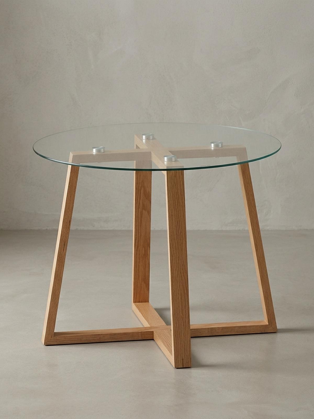 COUCHTISCH Eiche massiv mit Glasplatte, modernes Design, überkreuztes Gestell - Braun, Glas/Eichenholz (58/58/47cm) - KADIMA DESIGN