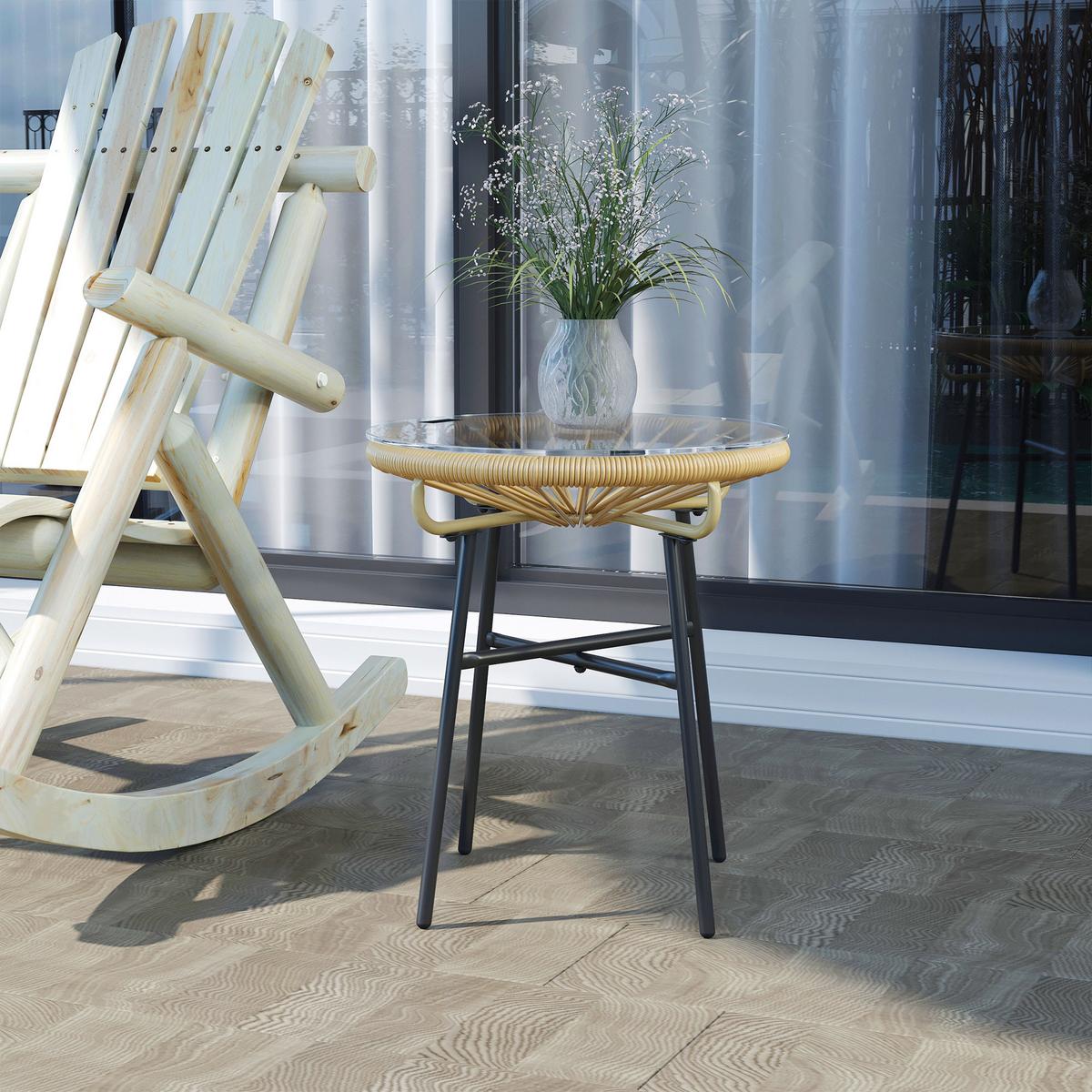 BALKONTISCH, Beige, Eisen, PE-Rattan, Glas - Beige, Kunststoff (50/50/50cm) - Outsunny