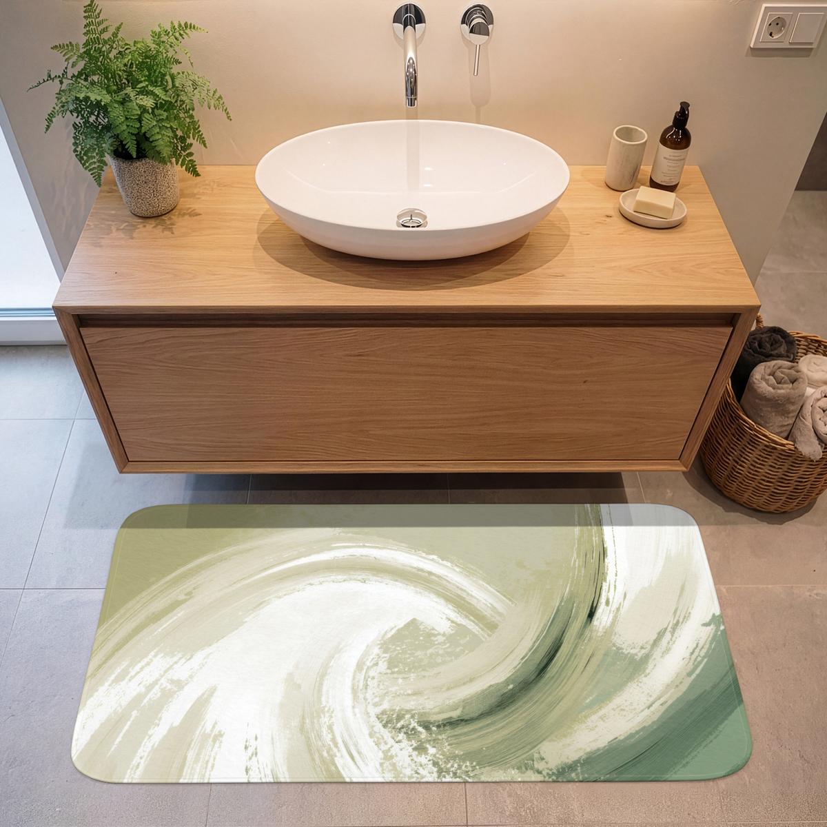 BADEMATTE Abstrakt - Pinselstriche - Wellen - Grün 120x60 cm - Mintgrün, Textil (120/60cm) - OnlyWow