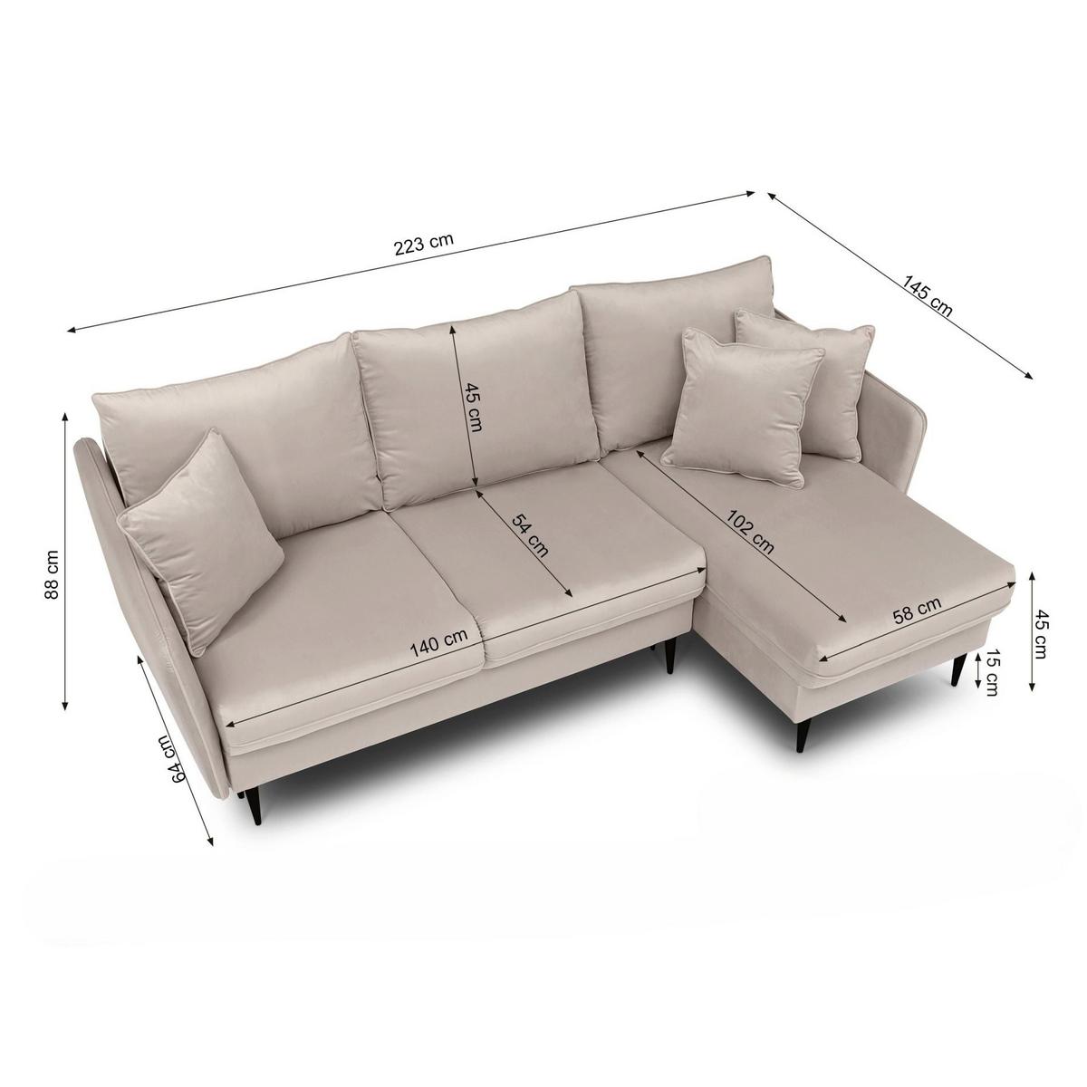 ECKSOFA Volio Dunkelblau Samt 223 cm - Schwarz/Dunkelblau, Textil/Metall (223/145cm) - Selsey