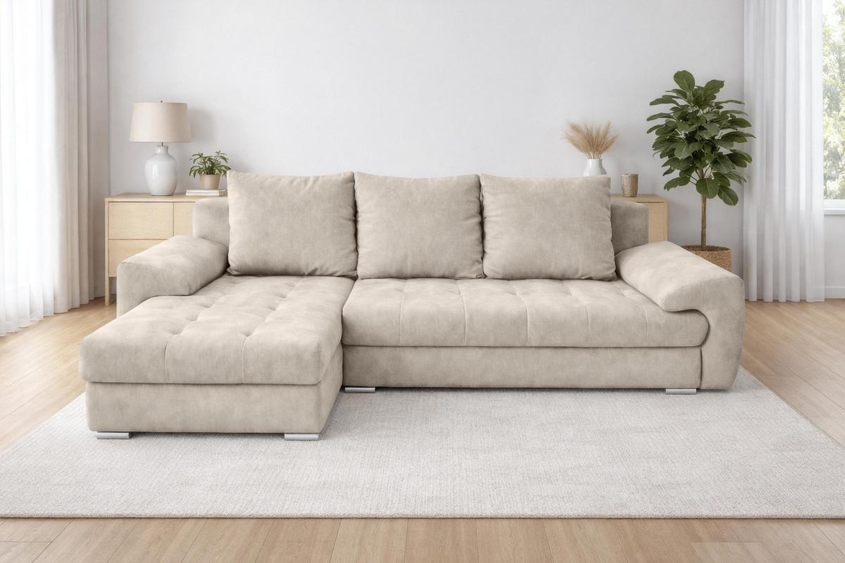 ECKSOFA L Form Manisa Beige 234/145/83 cm Links mit Schlaffunktion - Beige/Silberfarben, Kunststoff/Textil (145/234cm) - AX Living