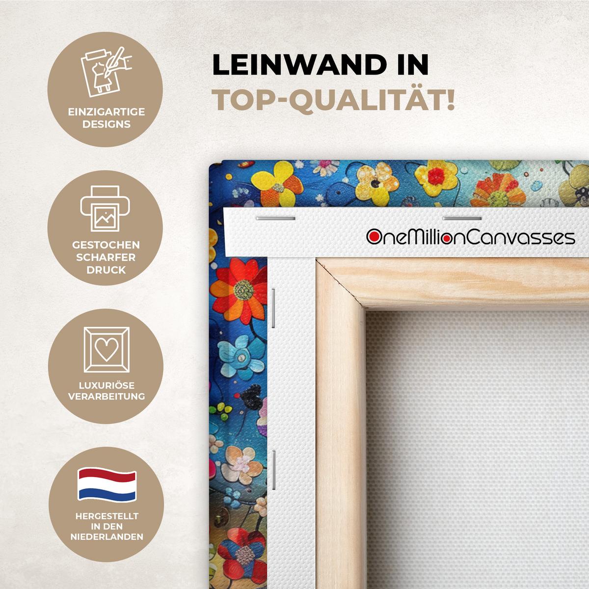 LEINWANDBILD Kunst - Baum des Lebens - Blumen - Hippie Wandbild 40x30 cm - Dunkelblau, Textil (40/30cm) - MuchoWow