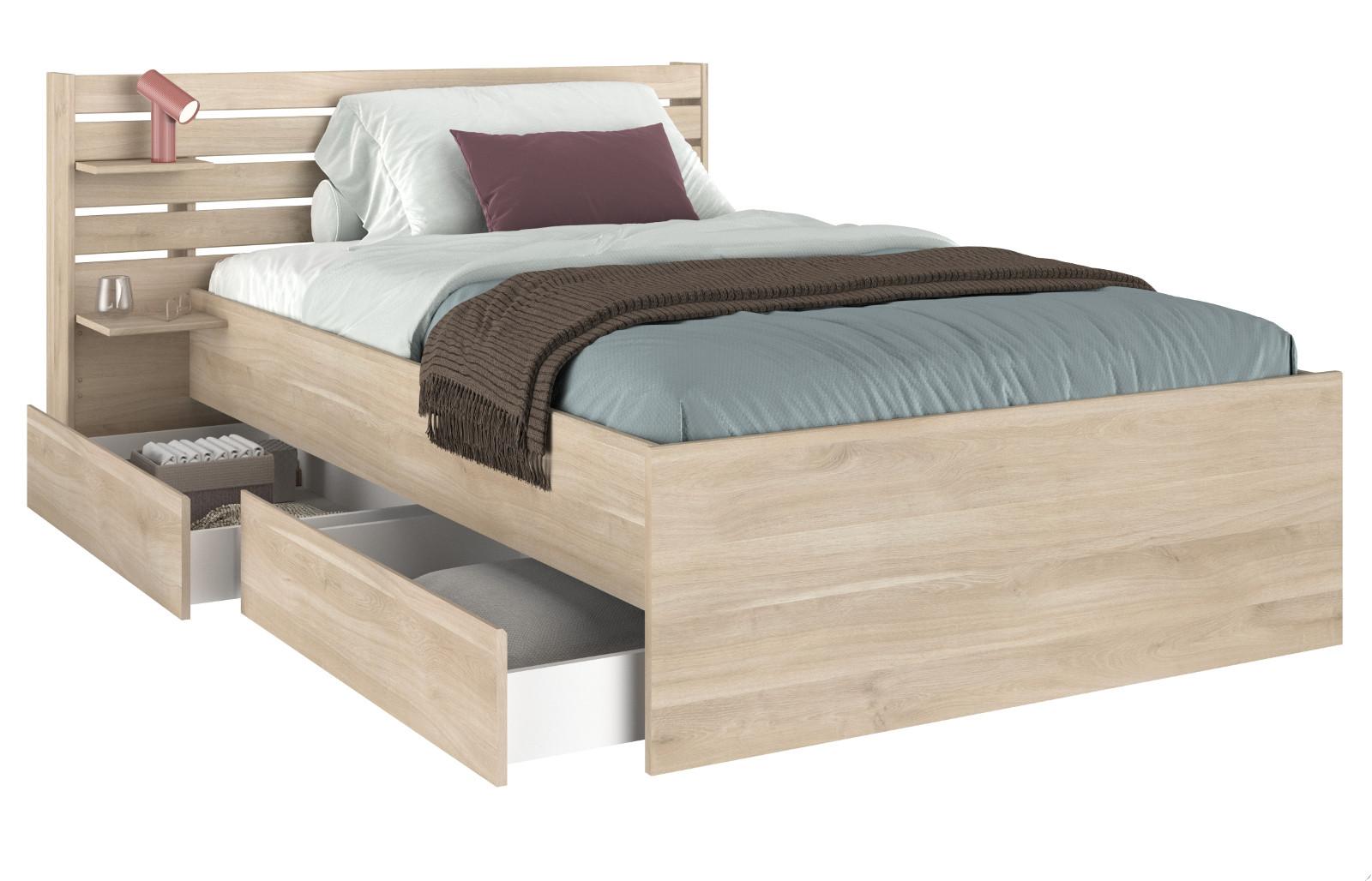 STAURAUMBETT Eiche japanisch, Bett Liegefläche 120 x 200 cm - Eichefarben, Holzwerkstoff/Metall (120/200cm) - Parisot Meuble