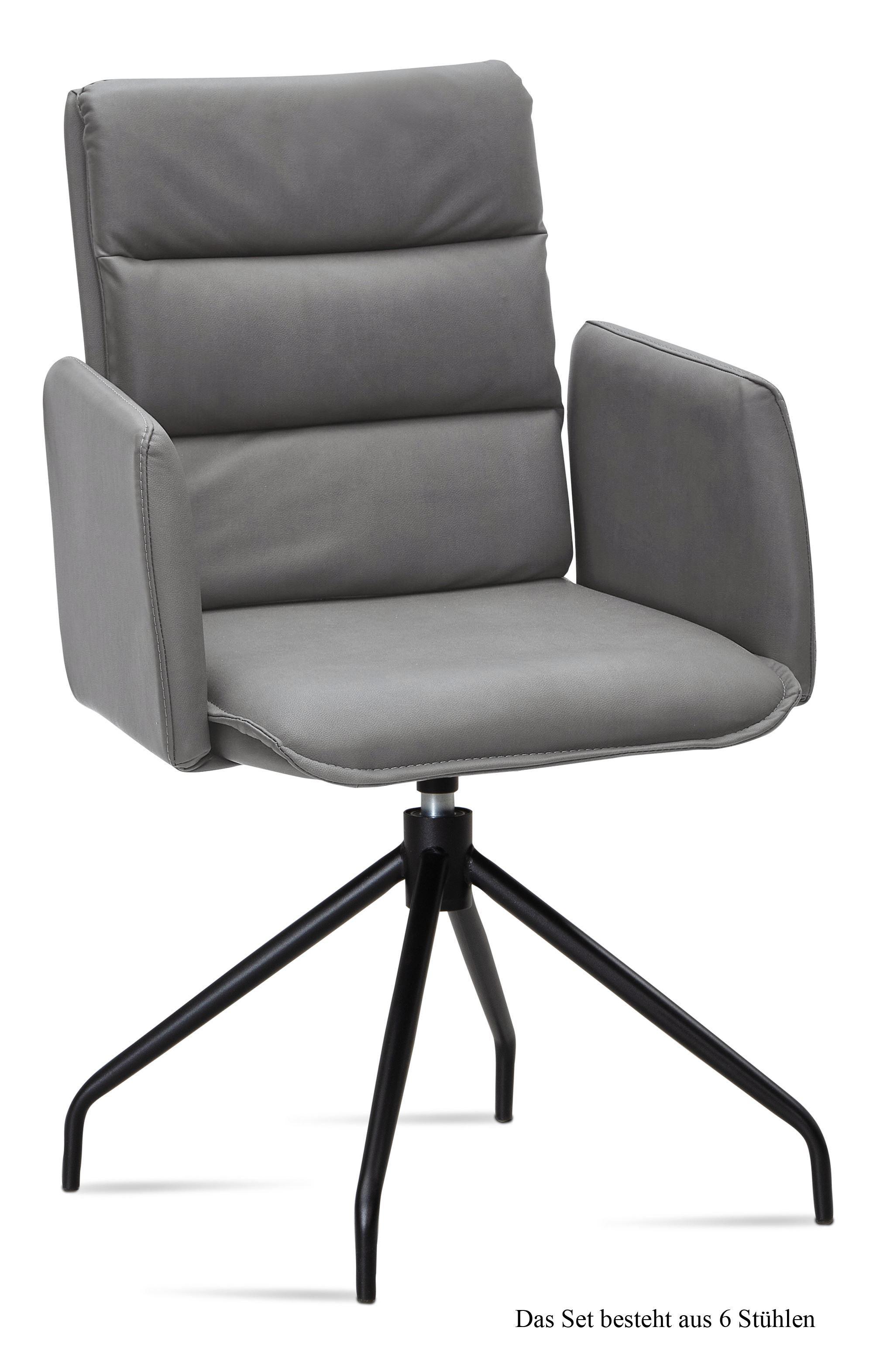 ARMLEHNSTUHL drehbar (6er-Set) Donica 52x92x60 Schwarz/Grau - Schwarz/Grau, Kunststoff (60/92/52cm) - 58aufmkessel