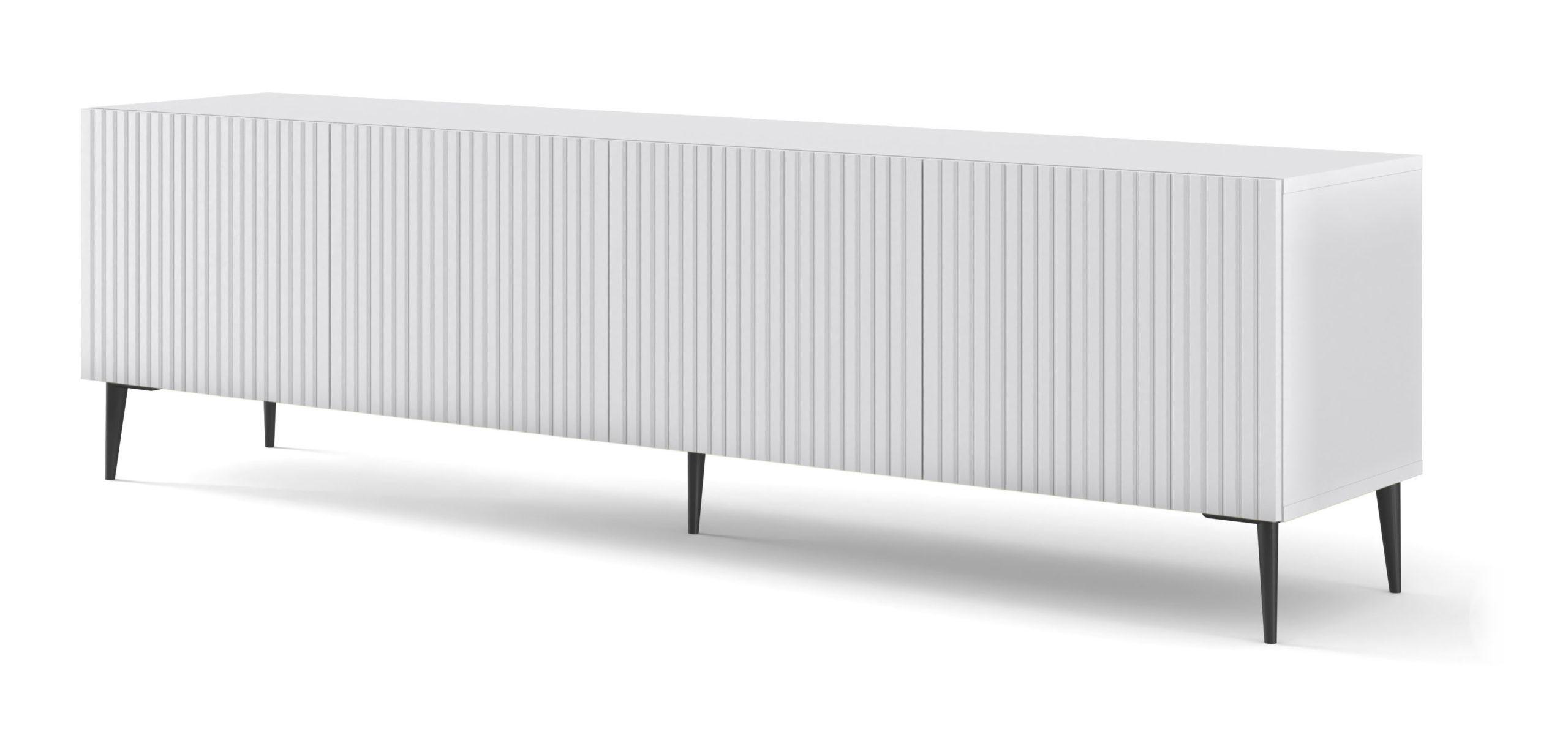 TV LOWBOARD Weiß, Weiß, Schwarz 200/56/42 - Schwarz/Weiß, Holzwerkstoff (200/56/42cm) - RAUMHIRSCH FURNITURE