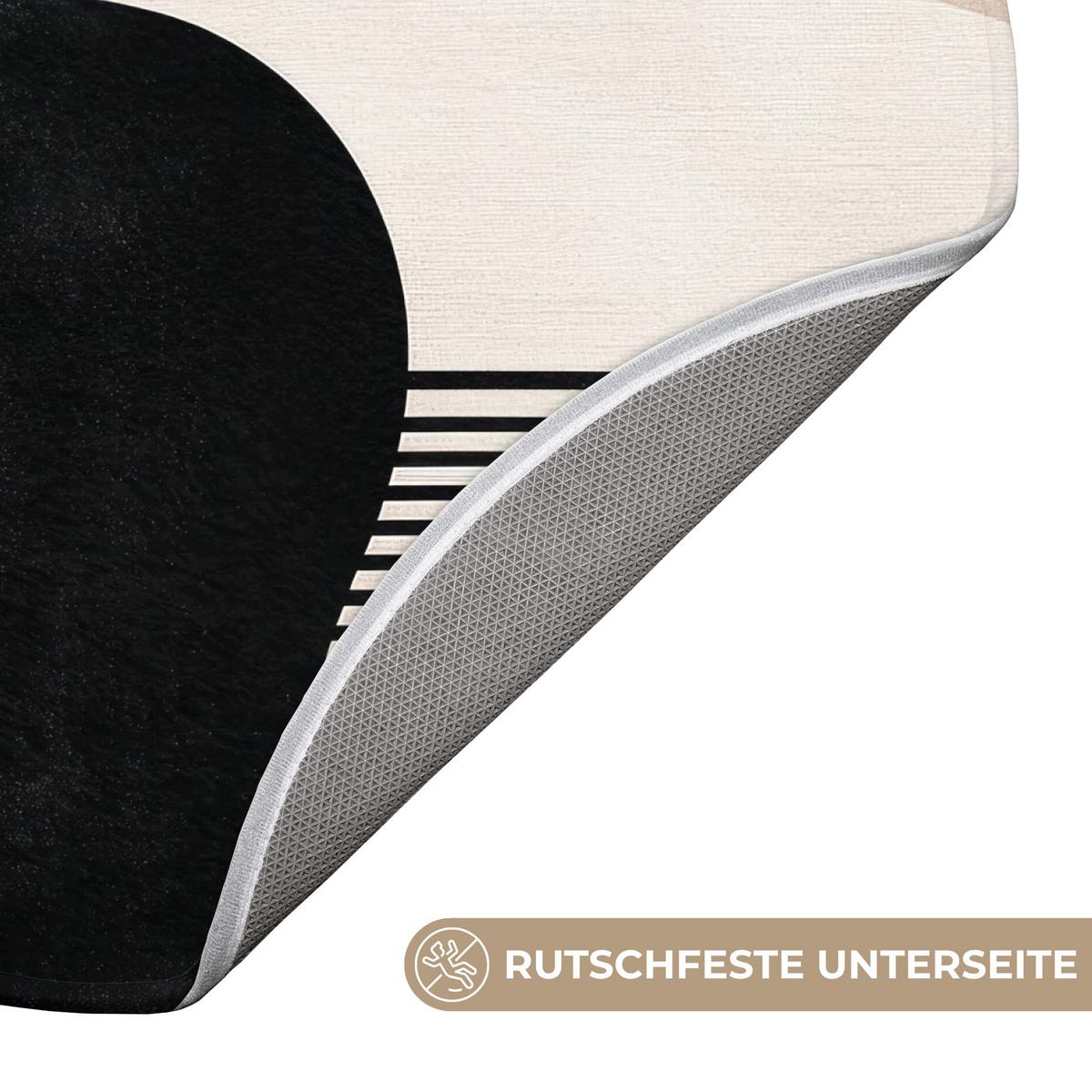 BADEMATTE Abstrakt - Japandi - Beige - Modern Badvorleger 70x70 cm - Beige/Schwarz, Textil (70/70cm) - OnlyWow