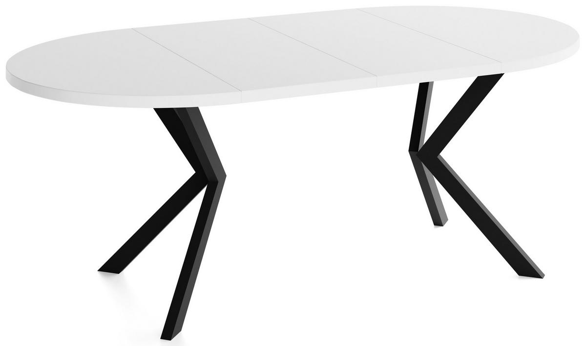 ESSTISCH Valeo runder ausziehbarer, Weiß 120-200/120/76 cm - Schwarz/Weiß, Holzwerkstoff/Metall (120/200/76cm) - WFL GROUP