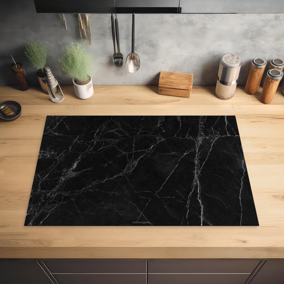 HERDABDECKPLATTE Schwarz - Marmor Ceranfeldabdeckung 78x52 cm - Schwarz, Kunststoff (78/52/0.2cm) - MuchoWow