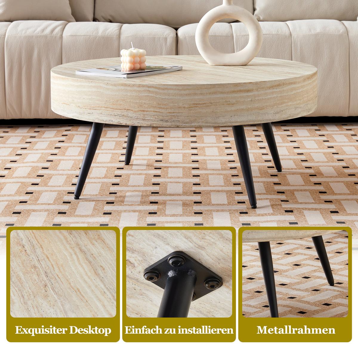 COUCHTISCH runder kaffeetisch travertin-optik - Naturfarben, Holzwerkstoff (70/70/35.5cm) - Urban Meuble