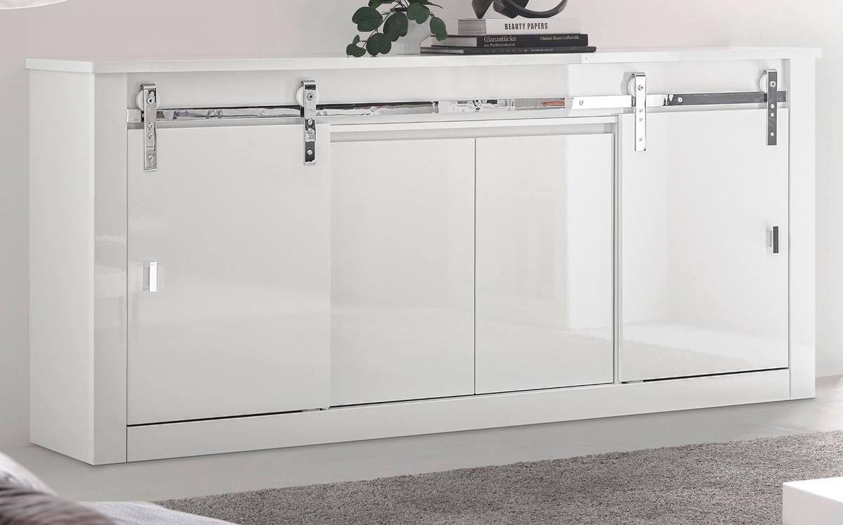 SIDEBOARD weiß Hochglanz 201 x 92 cm, Kommode mit Soft-Close - Chromfarben/Weiß Hochglanz, Holzwerkstoff/Kunststoff (201/92/43cm) - Furn.Design