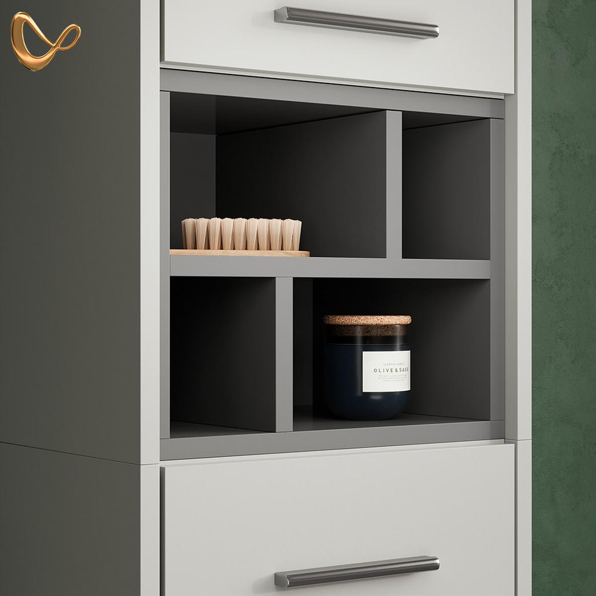 BADMÖBEL-SET Temo Grau 3 Teile, mit Hochschrank - Grau, Holzwerkstoff (80/64/40cm) - Livinity®