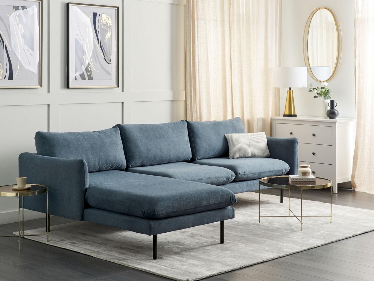ECKSOFA 4-Sitzer Chenillegewebe Blau rechtsseitig Vinterbro - Blau/Schwarz, Textil (279/162cm) - Beliani