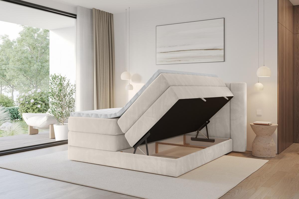 BOXSPRINGBETT mit Matratze H3/H4 - EVON KING - 180x200 cm Beige - Beige, Holzwerkstoff (180/200cm) - ALTDECOR