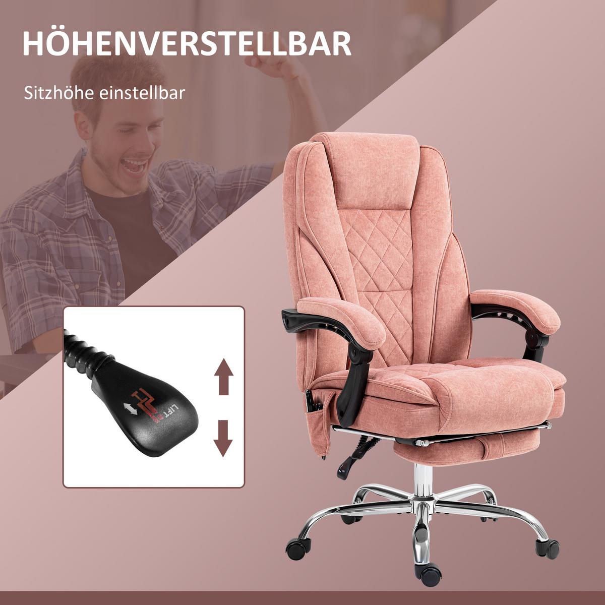 BÜROSTUHL mit Massagefunktion Polyester Stahl Rosa - Rosa, Metall (67/119/72cm) - Vinsetto