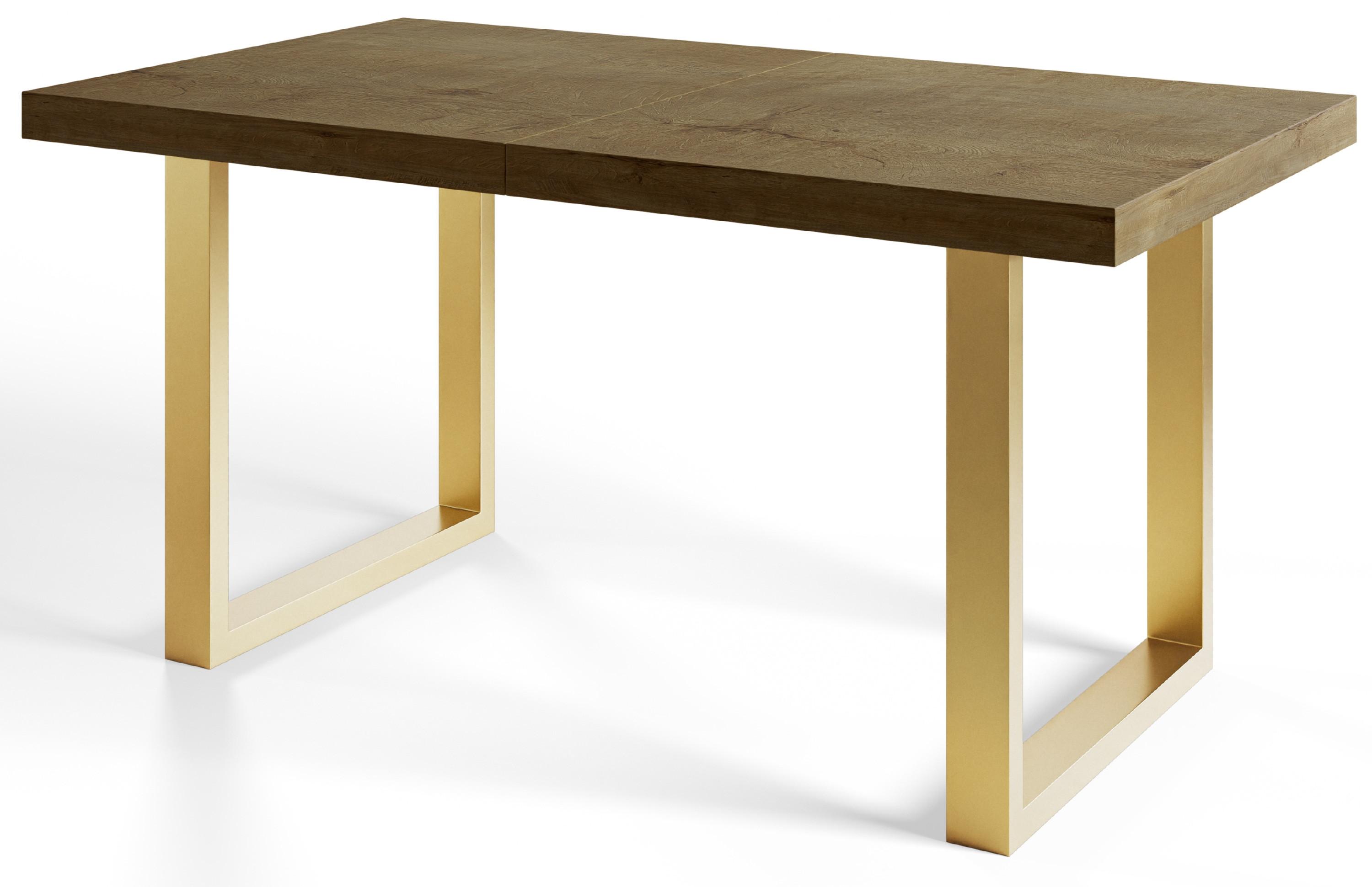 INDUSTRIELLER Esszimmertisch LOFT-U, ausziehbarer Tisch, Größe: 120-220X80X77 cm, Wohnzimmertisch Farbe: LEFKAS, mit Metallbeinen in Farbe Gold - Dunkelbraun/Goldfarben, Holzwerkstoff (120/80/77cm) - Alpi-Möbel