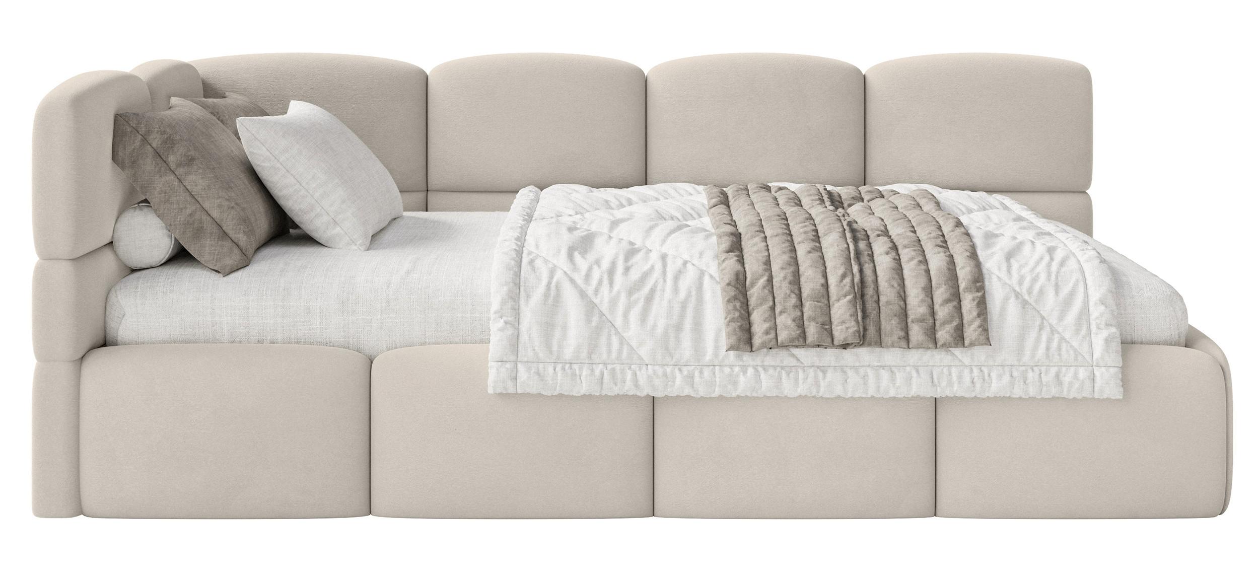 JUGENDBETT Cloudy Hellbeige 120 cm, Easy-Clean-Velours - Ecru/Schwarz, Kunststoff/Textil (120/200cm) - Selsey