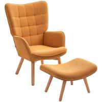 SESSEL mit Hocker, Ohrensessel mit Hoher Rückenlehne, Holzbeine, Cord, Braun - Buchefarben/Bernsteinfarben, Buchenholz/Textil (80/101/72cm) - HOMCOM
