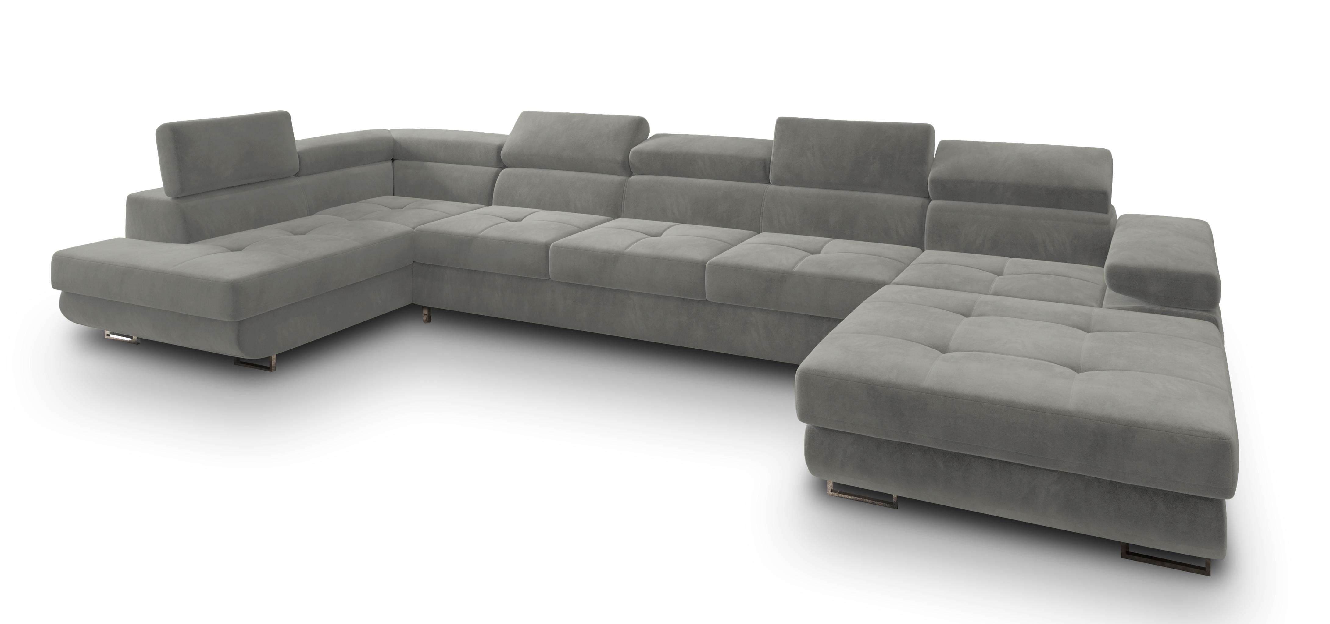WOHNLANDSCHAFT TORIVA L-S Hellgrau Velours-Stoff mit Schlaffunktion - Hellgrau, Holz (418/90/202cm) - MASSENO