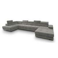 WOHNLANDSCHAFT TORIVA L-S Hellgrau Velours-Stoff mit Schlaffunktion - Hellgrau, Holz (418/90/202cm) - MASSENO