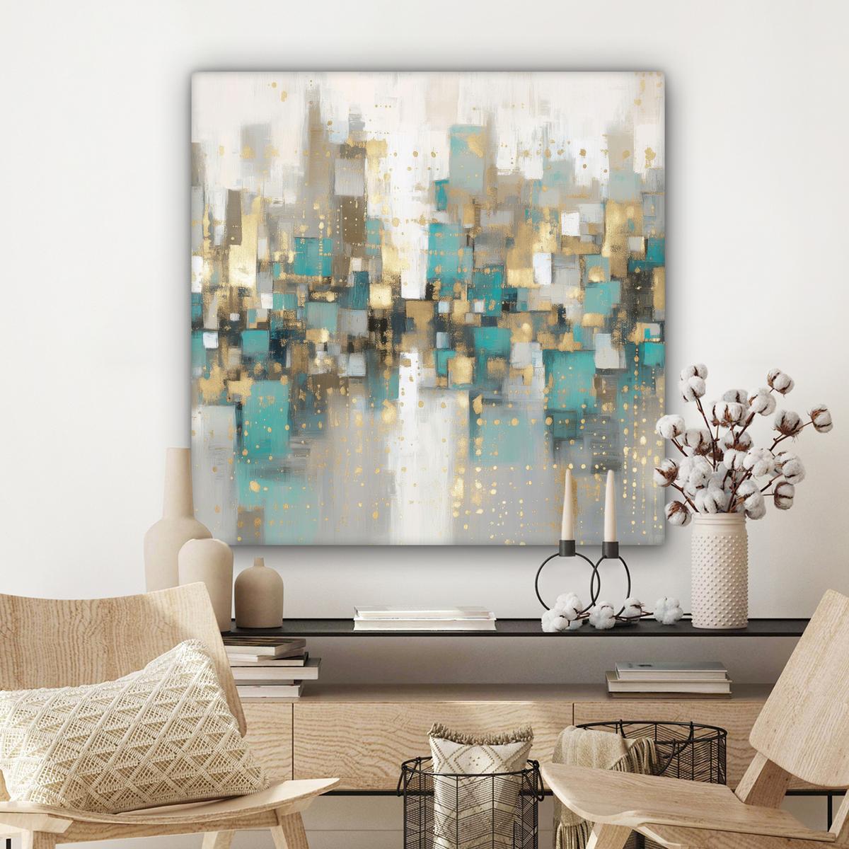 LEINWANDBILD Abstrakt - Blöcke - Gold - Skyline Deko Groß 90x90 cm - Beige, Textil (90/90cm) - MuchoWow