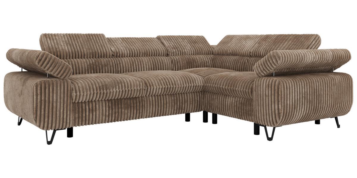 ECKSOFA ORSO L Braun Cord - Rechts Seite - Schwarz/Braun, Textil/Metall (268/197cm) - MKS