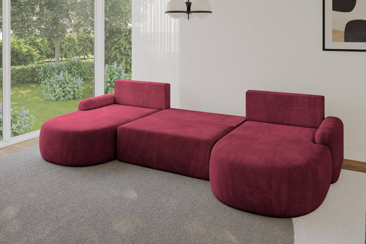 WOHNLANDSCHAFT mit Schlaffunktion und Bettkasten LIRA-U - 335x172x89 Bordeauxrot - Bordeaux, Holzwerkstoff/Textil (335/89/172cm) - ALTDECOR