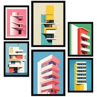 POSTER Set Mit 6 Bauhaus Rosa A3 & A4 Schwarzer Rahmen - Schwarz, Papier (29/3cm) - Nacnic