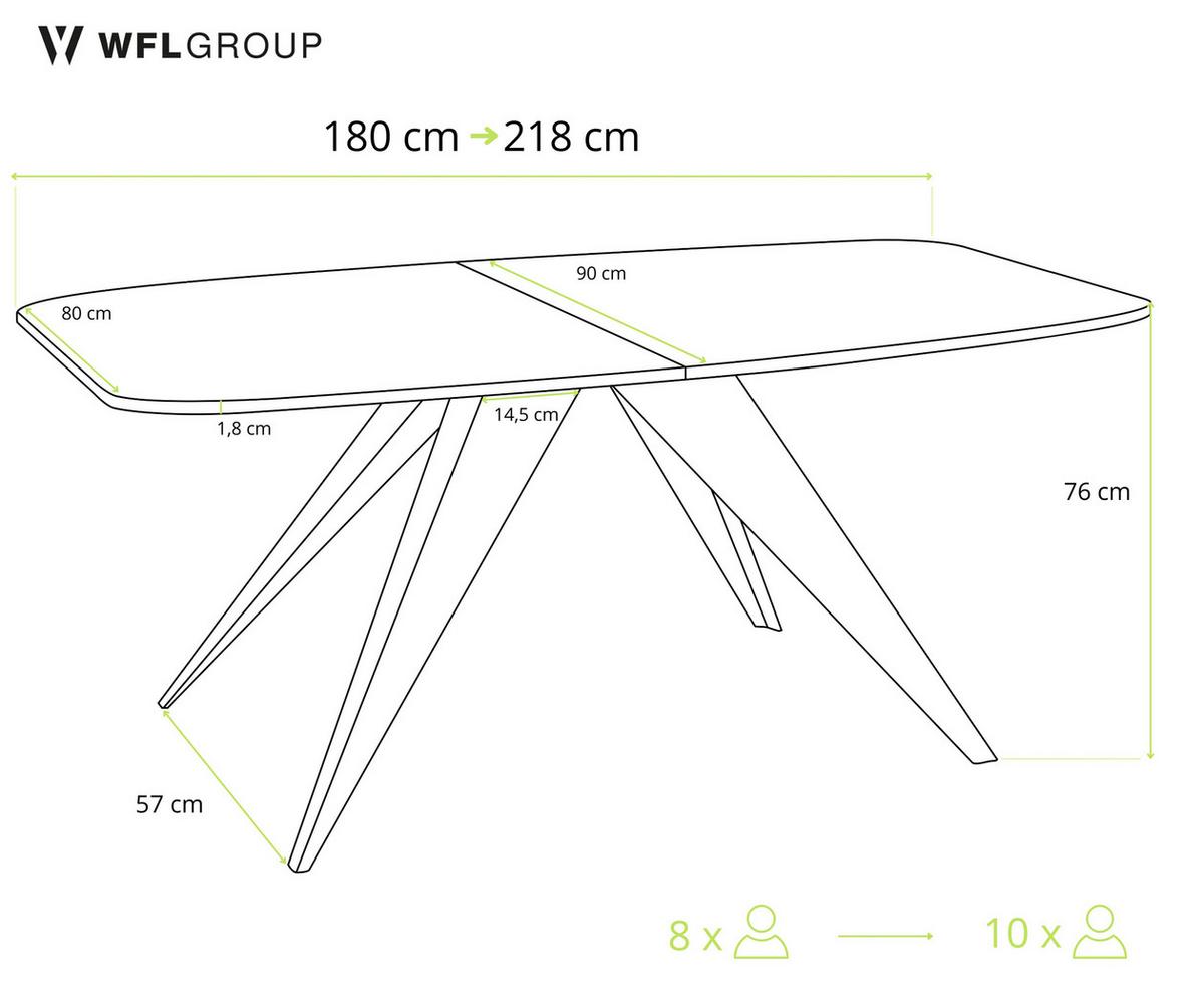 ESSTISCH Foster rechteckig ausziehbar, Lancelot Eiche 180-218/90/76 cm - Eichefarben/Schwarz, Holzwerkstoff/Metall (90/220/76cm) - WFL GROUP
