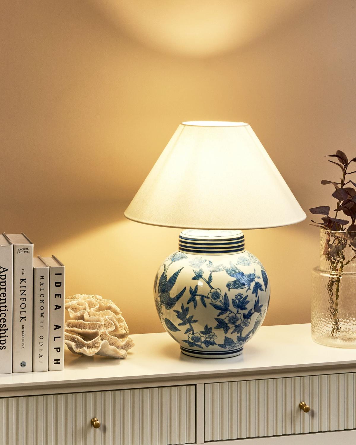 TISCHLAMPE Weiß Arunca - Blau/Weiß, Keramik (40/40/51cm) - Beliani