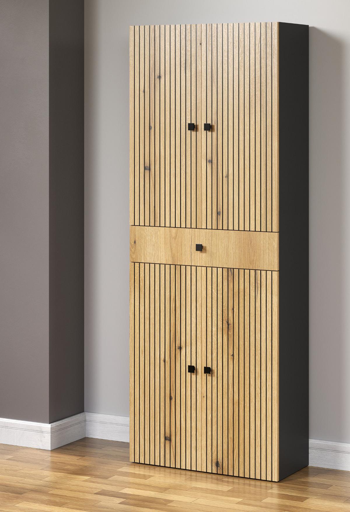 HOCHSCHRANK Evoke Eiche, grau 70 x 186 cm, Badschrank 4-türig - Eichefarben/Anthrazit, Holzwerkstoff/Metall (70/186/31cm) - Top.Furn