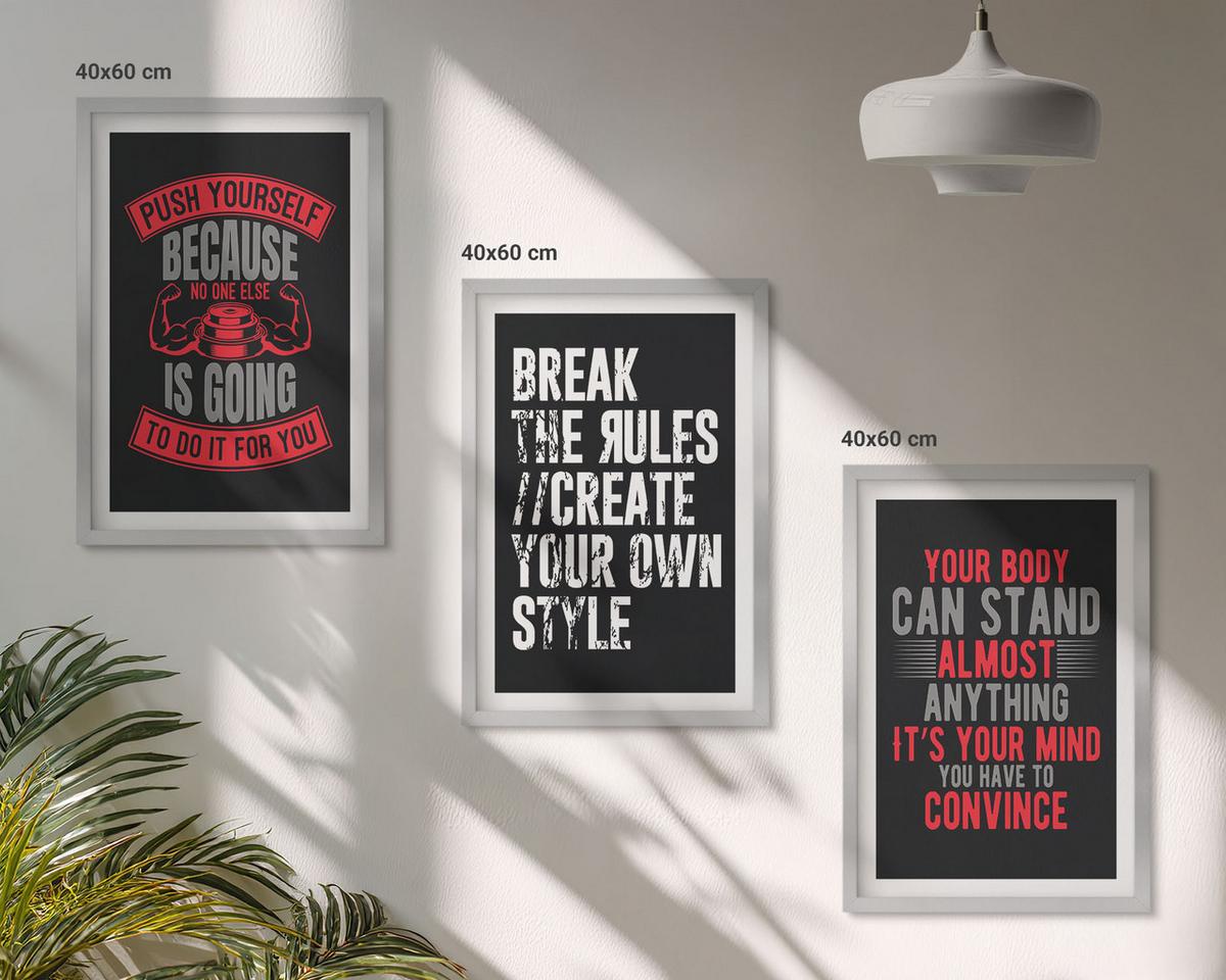 BILDER SET 3er Set - 40x60 cm Silberner Rahmen - Motivation, Training, Selbstentwicklung - Silberfarben, Kunststoff (40/60cm) - TULUP
