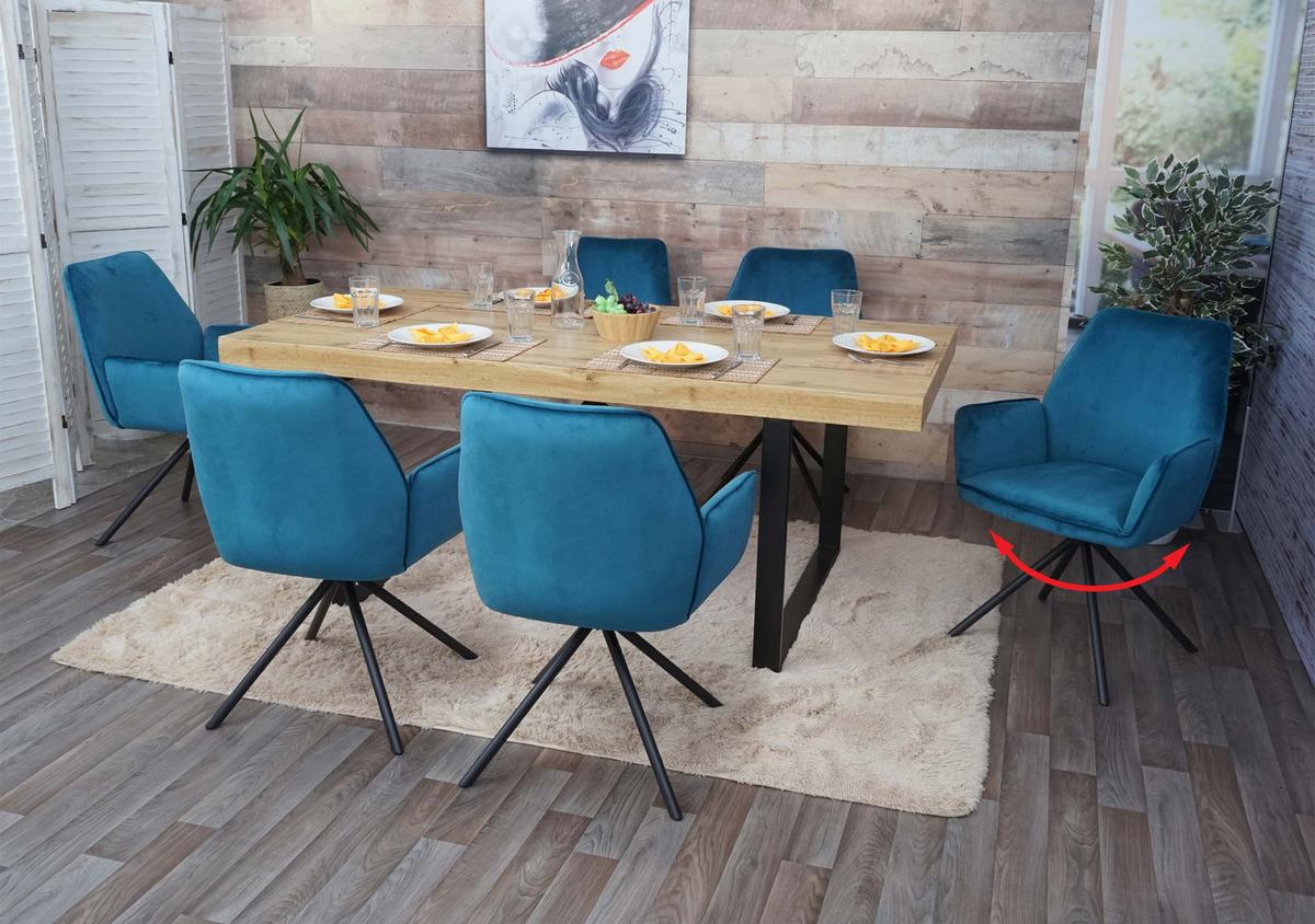 ESSZIMMERSTUHL Türkis, Schwarz 6er-Set - Türkis/Blau, Textil (60/86/60cm) - MCW