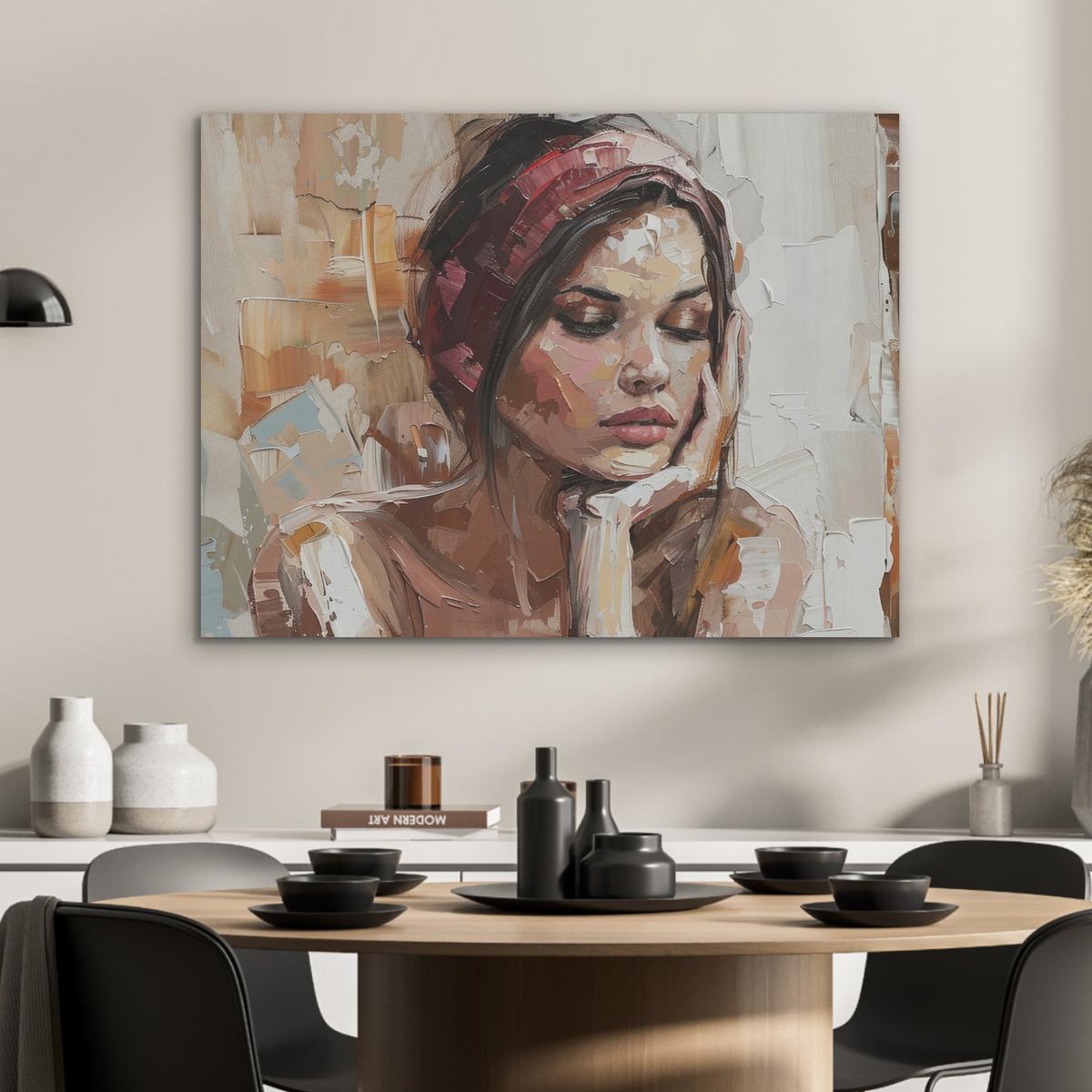 AKUSTIKBILD Frau - Lackierung - Porträt - Modern Gemälde 80x60 cm - Altrosa, Kunststoff (80/60/0.9cm) - MuchoWow