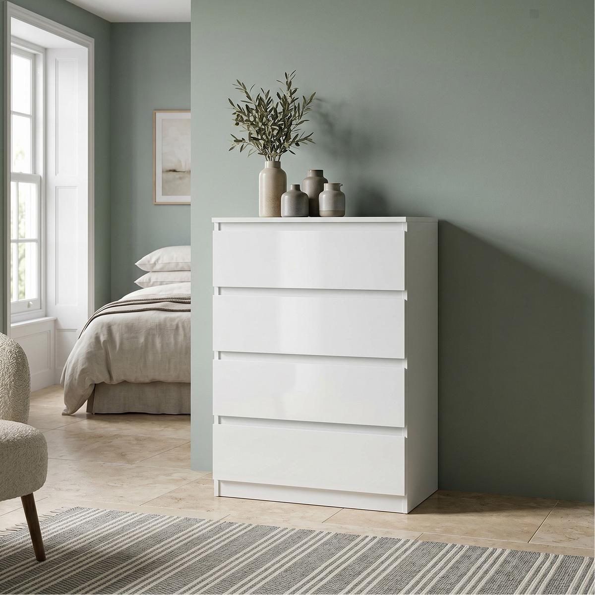 KOMMODE NUDO 70/102/39cm mit 4 Schubladen Türen Weiß - Weiß, Holzwerkstoff (70/102/39cm) - MASSENO
