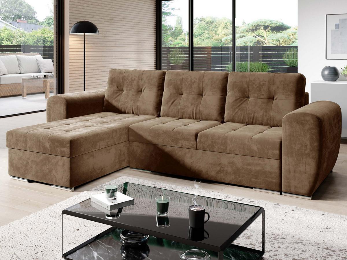 ECKSOFA Bari - Silberfarben/Braun, Holz/Textil (256/157cm) - MIRJAN24