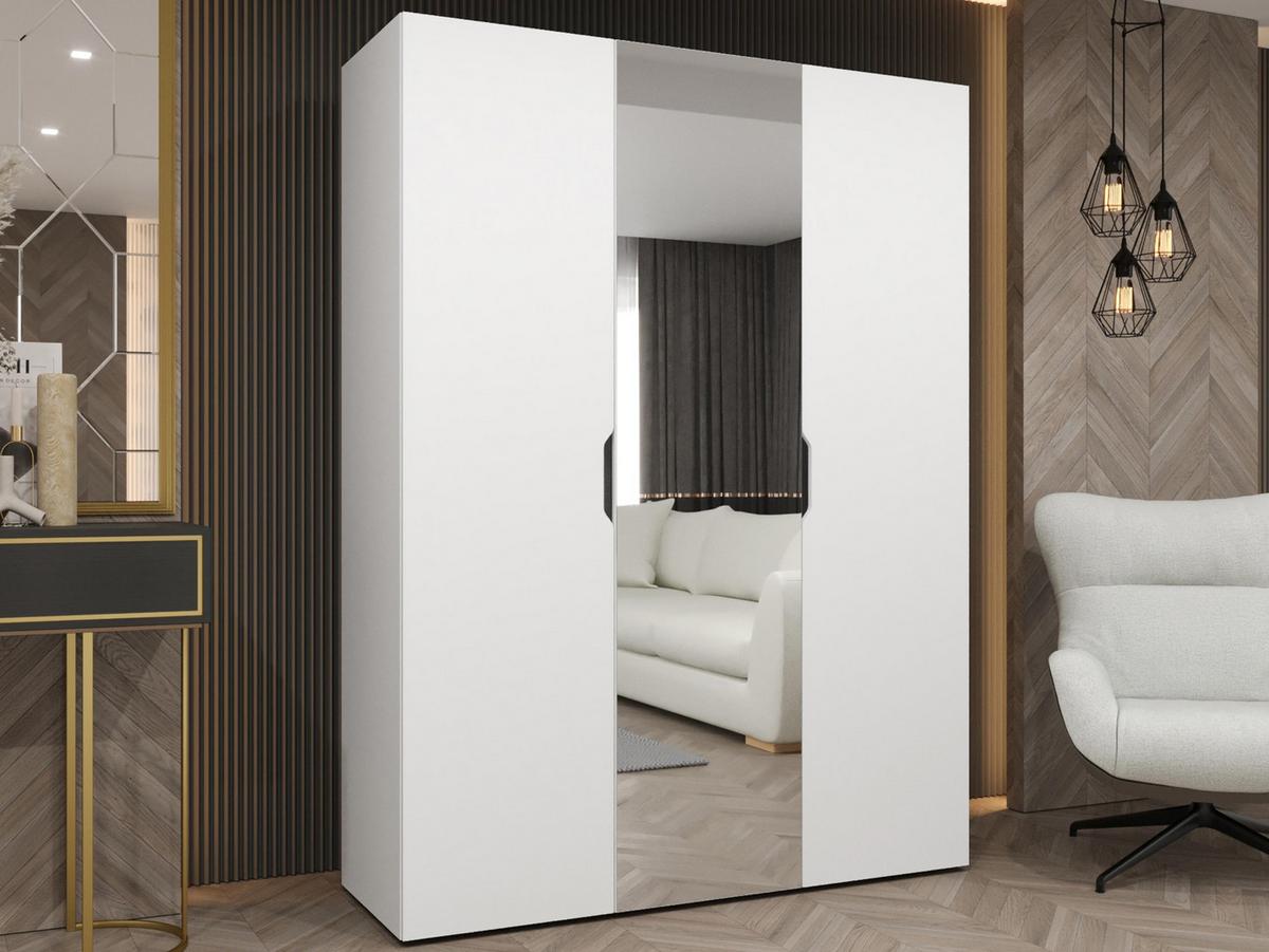 DREHTÜRENSCHRANK Malaga 150 mit Frontspiegel - Weiß, Holzwerkstoff (150/202/52cm) - MIRJAN24
