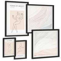 BILDER SET 5er Set - 50x50 cm & 20x30 cm & 40x60 cm Schwarzer Rahmen - Weibliche Silhouetten auf Plakaten - Schwarz, Kunststoff (40/60cm) - TULUP